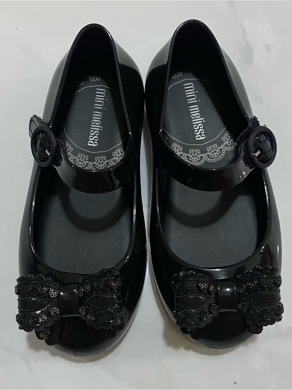 Mini Melissa Girls' Black Jelly Mary Jane Shoes with Bow Size 8